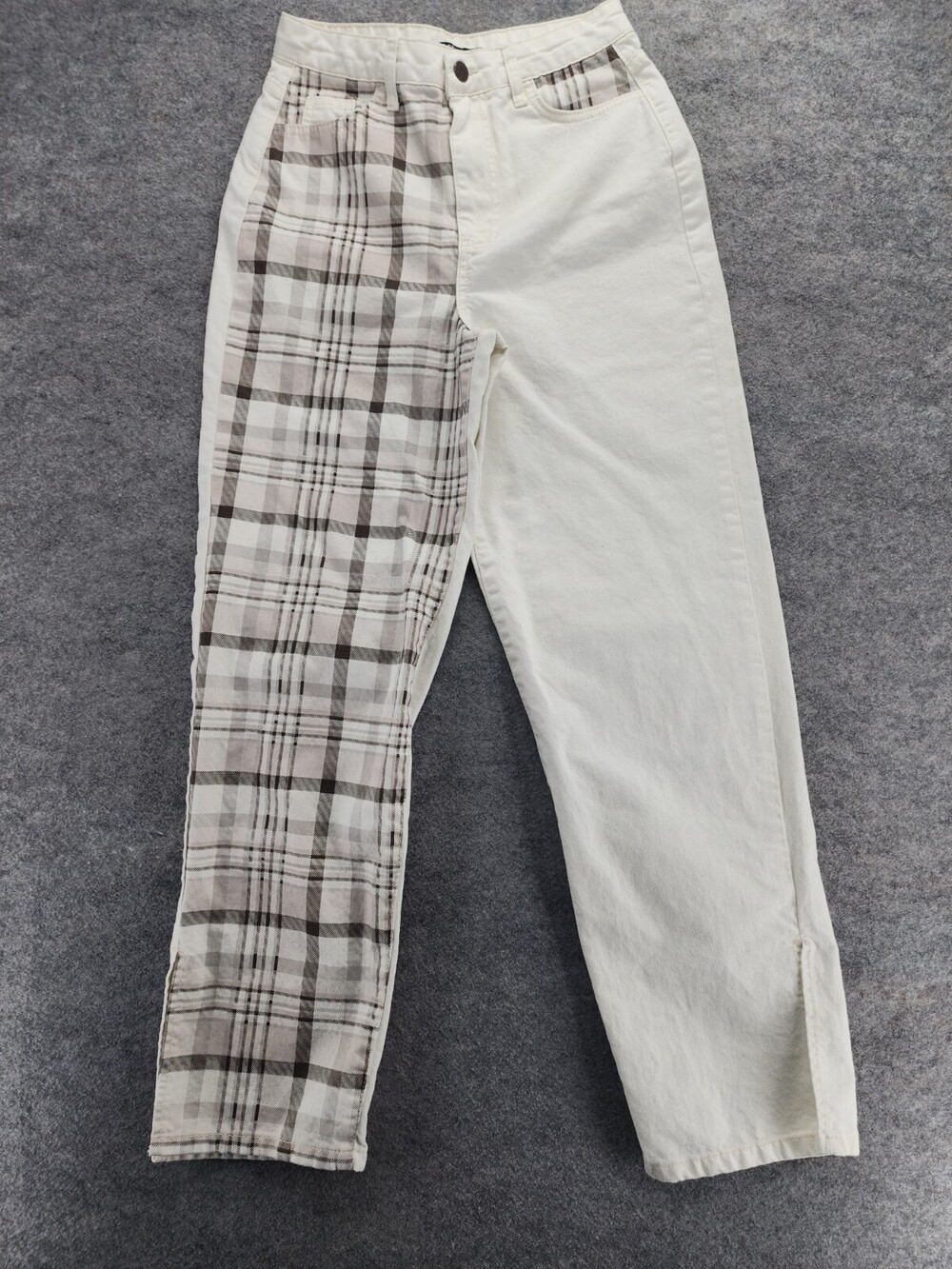 Nasty Gal Jeans Womens 4 Straight Plaid White Denim High Rise 28x30"